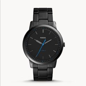 NEW Fossil Three-Hand Black Stainless Steel Watch